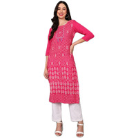 Vaamsi Women's Crepe Ethnic Motifs Printed Straight Kurta (Vpk1676_Pink_S)