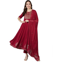 Vaamsi Women's Viscose Rayon Embroidered Kurta Pant With Dupatta (Vkskd1481, Xxl, Maroon)