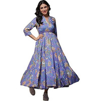 Biba Women's Lilac Cotton Tiered Printed Maxi Dress