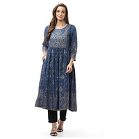 Biba Women Rayon Printed Mix And Match(Ajrakh18416_Blue_40), Regular, Kurta
