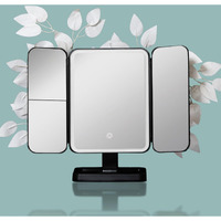 Stelliferous 3X Trifold Makeup Mirror With Adjustable Led Lights | 3 Colour Led Usb Rechargeable | Magnifying Vanity Mirror For Home And Beauty Salon (Black)