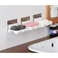 Satpurush 4 Pack Wall Mounted Bathroom Shelf Organizer, 2 Shelf + 2 Soap Dish, Modern Style, White, Plastic, Super Adhesive, Water Resistant