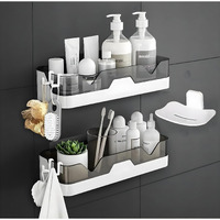 Satpurush Plastic Bathroom Accessories, Bathroom Rack, Bathroom Shelf Organizer, Wall Mounted Shelf, Bathroom Hardware & Accessories, Storage Racks (3 Pack, Bath Shelf With Soap Dish & 4 Hook) White