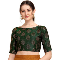 Oomph! Women's Indian Ethnic Wear Designer Floral Pattern Zari Work Boat Neck Half Sleeve Readymade Non - Padded Blouse For Saree And Lehnga And Palazzos Or Skirts For A Fusion Twist.