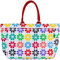 Aqva Stripe Printed Tote Bag For Women | Ladies Casual Handbag For Shopping, Travel With Top & Inner Zip Pocket | Versatile Trendy Handbag For College Girls (Dainty Flower)