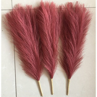 Satyam Kraft 3 Pcs Small Faux Pampas Grass | Fluffy Artificial Flowers For Home, Office, Bedroom, Wedding & Festival Decor (Dark Red, Without Vase/Pot)
