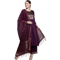 Indo Era Women's Cotton Solid Straight Kurta Palazzo With Dupatta Set (Magenta_Ddddd4012_X-Large, Regular Fit)