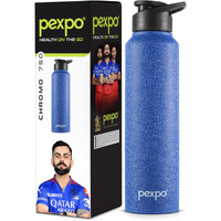 Pexpo Chromo Pro Stainless Steel Sports/Fridge Sipper Water Bottle 750Ml, Blue | Eco Friendly | Water Bottle For Office, Gym, School, Yoga, Trekking, Men, Women And Kids | Rcb Edition