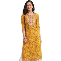 Rytras Women's Cotton Printed Straight Kurti (Xx-Large) Yellow