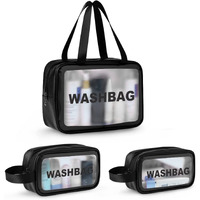 Beaut Secrets Toiletry Bag For Women Men - 3 Pcs Kit Waterproof Makeup Cosmetic Bag Travel Organizer For Accessories & Toiletries - 3 Sizes Clear Toiletry Bags For Different Storage, Black