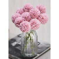 Satyam Kraft Pcs Artificial Chrysanthemum Hydrangea Ball Flower Sticks For Home, Office, Bedroom, Balcony, Living Room, Wedding & Craft Decoration (Fabric, Without Vase) (5, Purple)