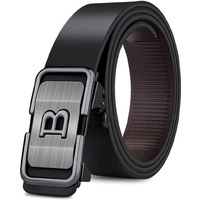 Gustave Men's Leather Belt Adjustable Auto Lock Buckle Belt For Men (Black E)