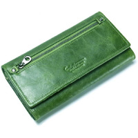 Contacts Bifold Wallets For Women With Rfid Protection | Genuine Leather Ladies Clutch/Wallet | Slim Zipper Purse/Card Holder Organizer For Women (W09-Seaweed Green)