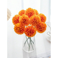 Satyam Kraft Pcs Artificial Chrysanthemum Hydrangea Ball Flower Sticks For Home, Office, Bedroom, Balcony, Living Room, Wedding & Craft Decoration (Fabric, Without Vase) (5, Orange)