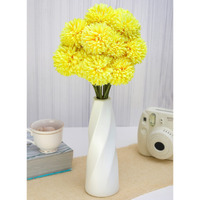 Satyam Kraft Pcs Artificial Chrysanthemum Hydrangea Ball Flower Sticks For Home, Office, Bedroom, Balcony, Living Room, Wedding & Craft Decoration (Fabric, Without Vase) (5, Yellow)