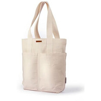 Harry Kritz Womens Vertical Stylish 5 Pocket Tote Bag 100% Organic Cotton Canvas Tote For College & Daily Use, Beige