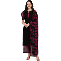 Fiorra Women's Black Crepe Straight Kurta With Palazzo And Dupatta Set0052-Xl