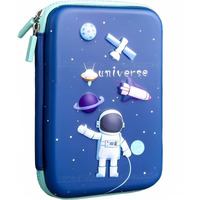 Kiddie Galaxia Branded 3D Space Design Embossed Eva Cover Pencil Case With Compartments, School Supply Organizer For Students, Stationery Box, Cosmetic Zip Pouch Bag (1 Unit, Canvas, Multicolor)