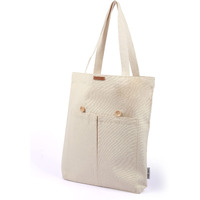 Harry Kritz Womens Vertical Stylish Zipper Bag 100% Organic Cotton Canvas Tote For College & Daily Use, Beige