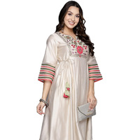 Indo Era Rayon Women's Liva Embroidered A-Line Kurta Set (Ks9Wh4918Xl_White_Xl-Size, Regular Fit)
