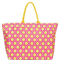 Aqva Stripe Printed Tote Bag For Women | Ladies Casual Handbag For Shopping, Travel With Top & Inner Zip Pocket | Versatile Trendy Handbag For College Girls (Chaukon Fuchsia)