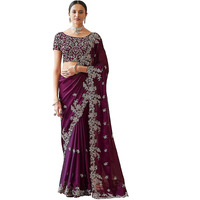 Trendmalls Women's Rangoli Silk Embroidred Saree With Unstitched Blouse Piece (K954-Purple)