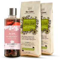 Nat Habit Fresh Ready-To-Apply Henna Paste & Hibiscus Amla Dasabuti Hair Oil For Growth & Conditioning With Rich Dark Brown Color (2 X 220G And 100Ml) Combo Pack Of 3
