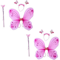 Kaku Fancy Dresses Polyester Girls Butterfly Wings With Hairband And Wand Stick, Pack Of 2 (Magenta, Pink)