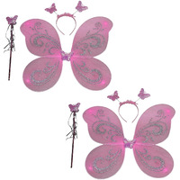 Kaku Fancy Dresses Polyester Pink Butterfly Wings With Hairband And Wand Stick For Girls-Pack Of 2