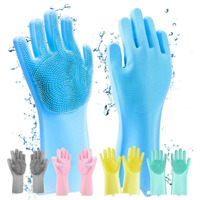 Landvk Heavy Duty Silicone Hand Gloves For Dish Washing, Utensil Cleaning, Pet Grooming And Kitchen, Random Color, Free Size, Pack Of 2 Pair