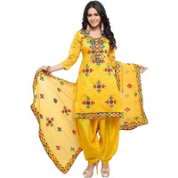 Ethnicjunction Women Chanderi Cotton Un-Stitched Salwar Kameez Dress Material (Ej1180_Yellow_Free Size)