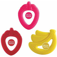 Beebaby Fruit Shape Soft Silicone Teethers Combo Of 3 With Carrying Case. 100% Bpa-Free. 100% Food Grade. (Pink Strawberry, Yellow Banana & Red Strawberry) 3 Months +
