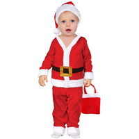 Kaku Fancy Dresses Polyester Santa Clause Christmas Day Costume In Velvet Fabric With Cap, Belt, Beard And Bag - Red & White, 5-6 Years, For Boy's