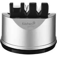 Kitchengenix's Manual Knife & Scissors Sharpener For Straight & Serrated Knives, 3-Stage Knife Sharpening Tool Helps Repair And Restore Blades (Grey)