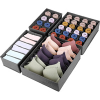 House Of Quirk Set Of 4 Foldable Storage Box Drawer Divider Organizer Closet Storage For Socks Bra Tie Scarfs - Grey