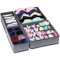 House Of Quirk Set Of 4 Foldable Rectangular Storage Box Drawer Divider Organizer Closet Storage For Socks Bra Tie Scarfs (Linen Dark Grey)