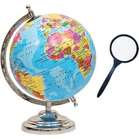 Geokraft Educational Political Metal Base Stem Globe With Magnifying Glass For Kids (8 Inch, Blue)