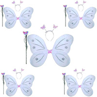 Kaku Fancy Dresses Polyester White Butterfly Wings With Hairband And Wand Stick For Girls - Pack Of 5