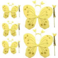 Kaku Fancy Dresses Net,Polyester Yellow Butterfly Wings With Hairband And Wand Stick For Girls - Pack Of 5