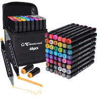 Casacrest Dual Tip Art Markers 48 Colours With Carrying Case For Painting Sketching Calligraphy Drawing - Odorless & Non Toxic Twin Head Permanent Colouring Marker Pens For Kids Adult Beginners