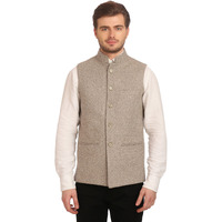Wintage Men's Tweed Bandhgala Festive Nehru Jacket Waistcoat Beige