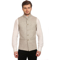 Wintage Men's Tweed Bandhgala Festive Nehru Jacket Waistcoat Silver