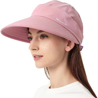 Palay Polyester 2 In 1 Wide Brim Hat For Women Sport Cap For Women Wide Brim Cap Uv Protection Summer Cap With Detachable Cap Relaxed Fit Top Hat, Pink, Free Size