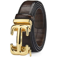 Contacts Genuine Leather Belt For Men With Autolock Buckle - Micro Adjustable Belt Fit Everywhere | Formal & Casual | Elegant Gift Box (Gold)