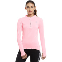 Campus Sutra Women's Solid Pink Mock Neck Dri-Fit Activewear T-Shirt Regular Fit For Casual Wear | Structured T-Shirt Crafted With Comfort Fit And High-Performance For Everyday Wear