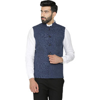 Wintage Men's Tweed Wool Nehru Jacket : Dark Blue