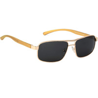 Royal Son Men Retro Rectangle Polarized Sunglasses Golden Frame, Black Lens (Large)