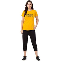 Funday Fashion Women's Cotton Blend Printed Nightwear Set Pack Of 1 (Sys-8006-08_Yellow & Black_Small)