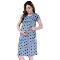 Av2 Cotton Women Printed Maternity Feeding Midi Nighty Grey Xl