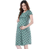 Av2 Women's Cotton |Women Printed| Maternity Feeding Midi Nighty| Green |M
